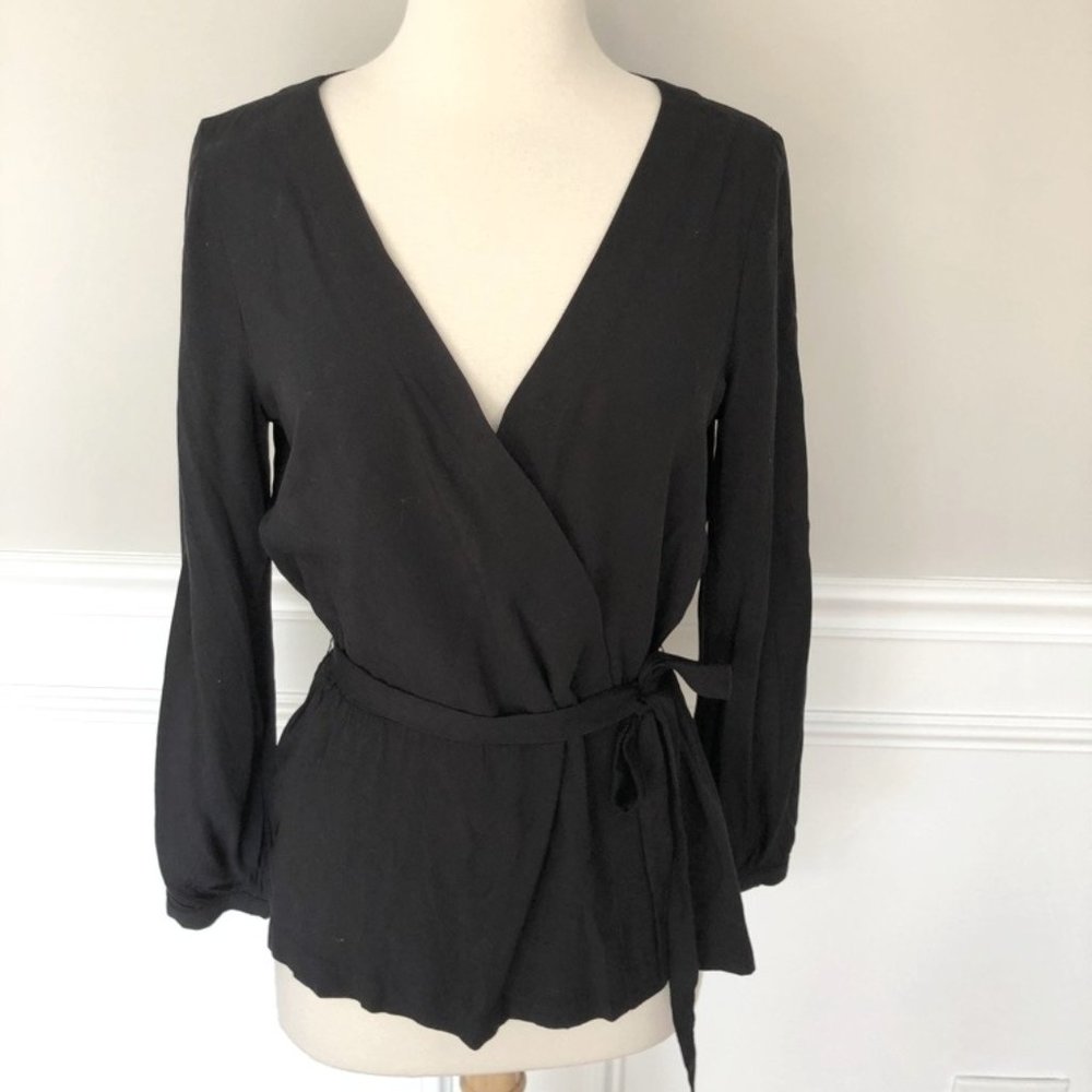 JCREW MERCANTILE BLACK TIE WAIST TOP